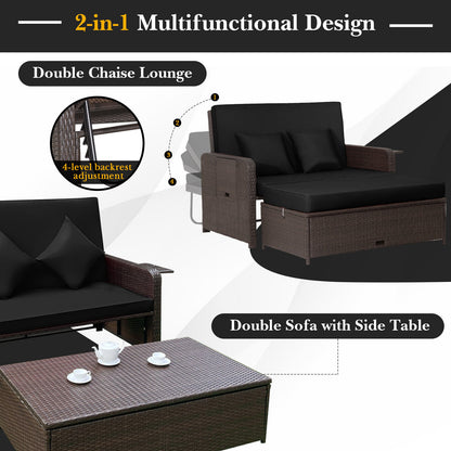 Outdoor Rattan Daybed with 4-Position Adjustable Backrest