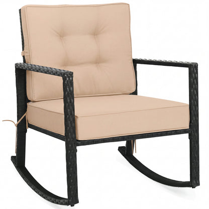 Rattan Rocking Chair with Cushion for Patio & Garden