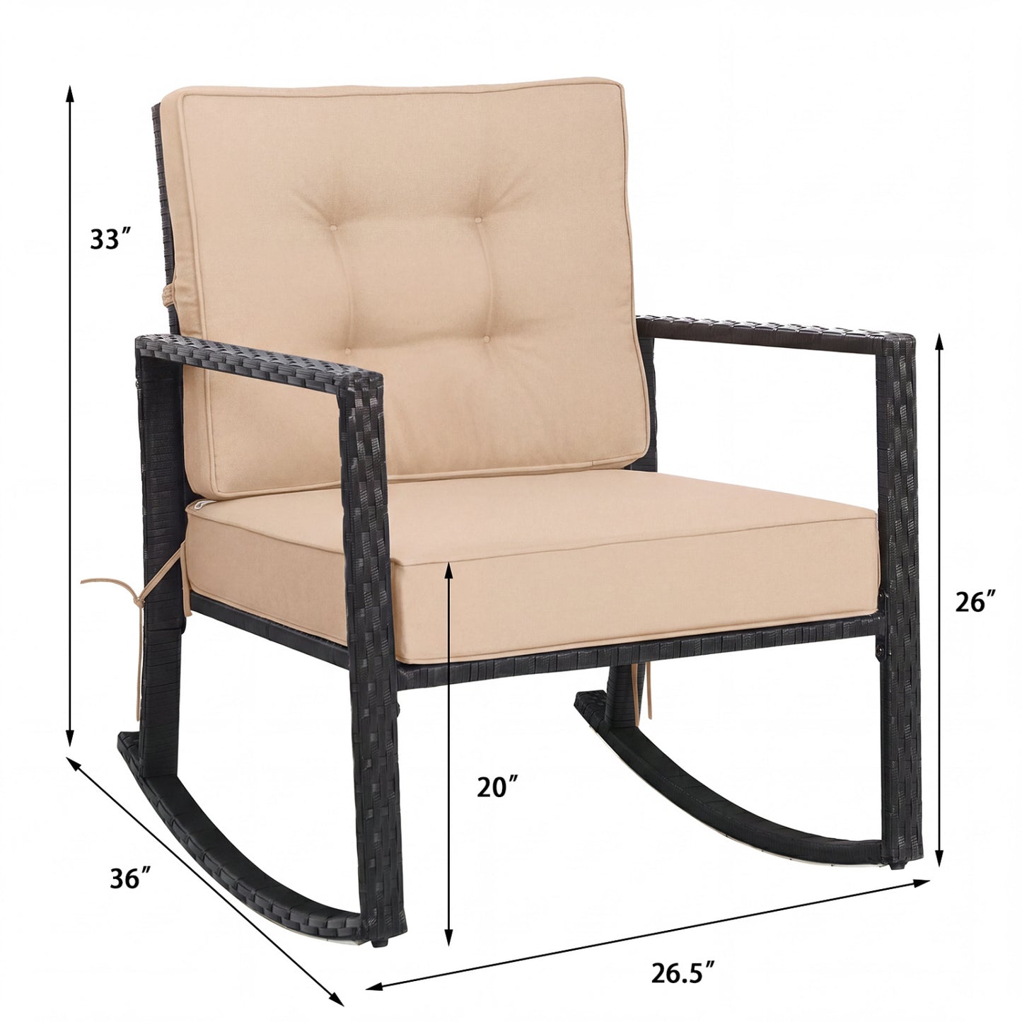 Rattan Rocking Chair with Cushion for Patio & Garden