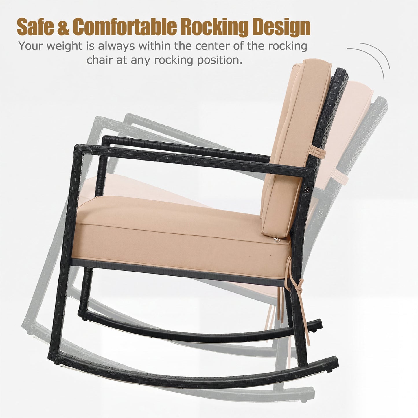 Rattan Rocking Chair with Cushion for Patio & Garden
