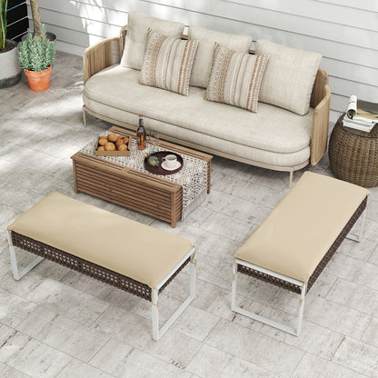 43 Inch Patio Rectangle Ottoman Pack of 2 with Metal Legs and Seat Cushion-Beige