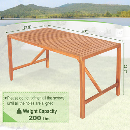 55 Inch Patio Rectangular Acacia Wood Dining Table with Umbrella Hole