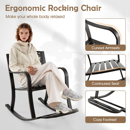 Patio Rocking Chair with Footrest and Curved Armrests-Brown