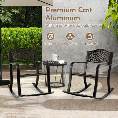 Patio Rocking Chair with Footrest and Curved Armrests-Brown
