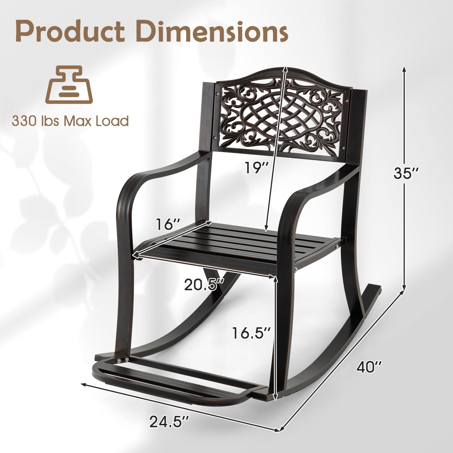 Patio Rocking Chair with Footrest and Curved Armrests-Brown