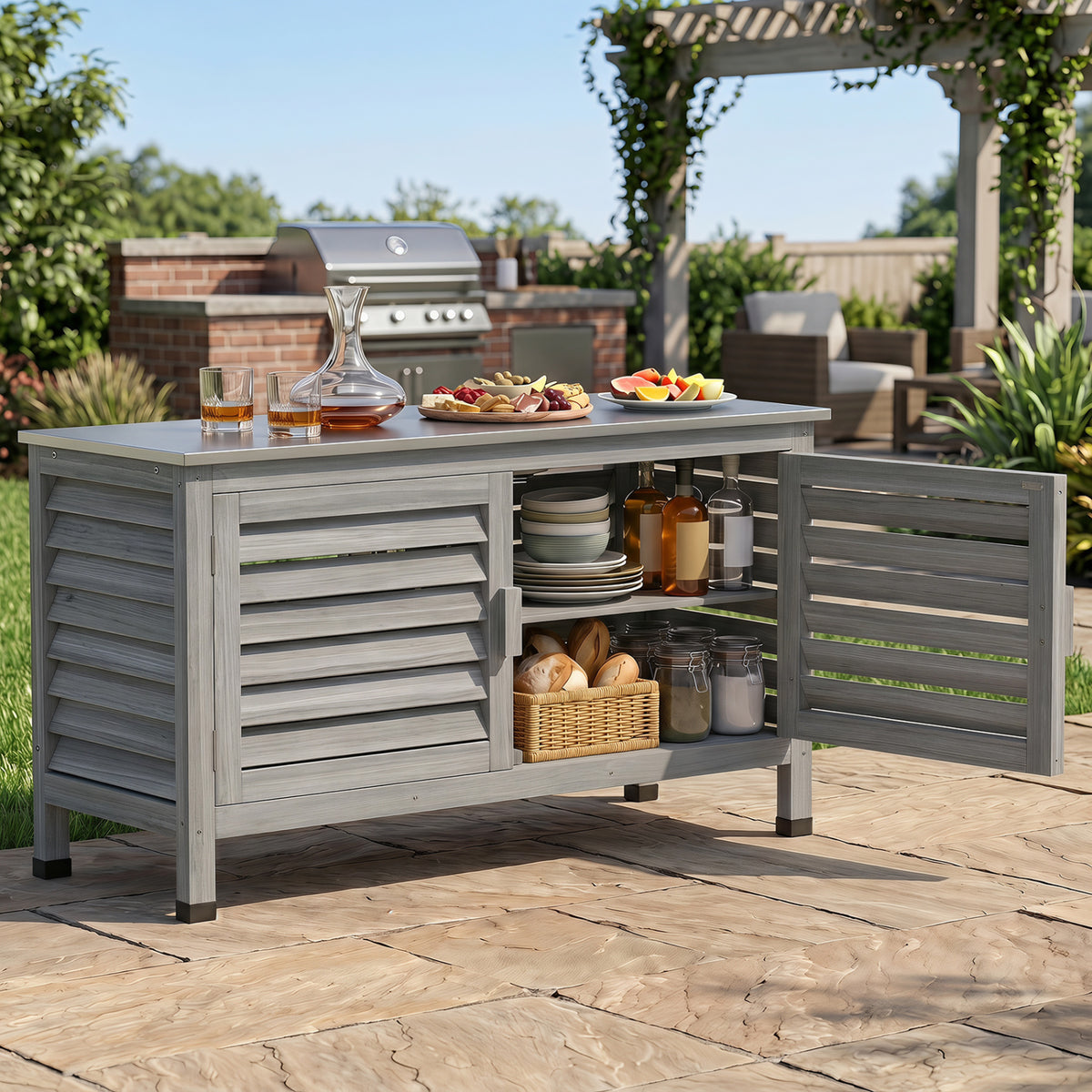 Outdoor Storage Cabinet with Stainless Steel Countertop
