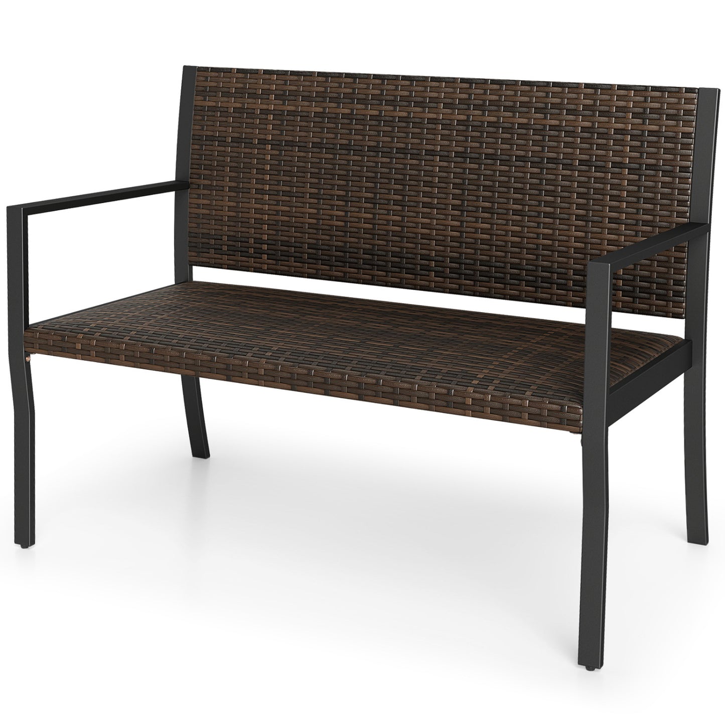 Outdoor Rattan Loveseat with Sponge Cushion - 800 lbs Capacity