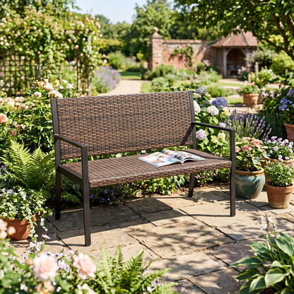 Outdoor Rattan Loveseat with Sponge Cushion - 800 lbs Capacity