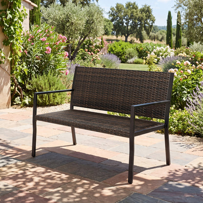 Outdoor Rattan Loveseat with Sponge Cushion - 800 lbs Capacity