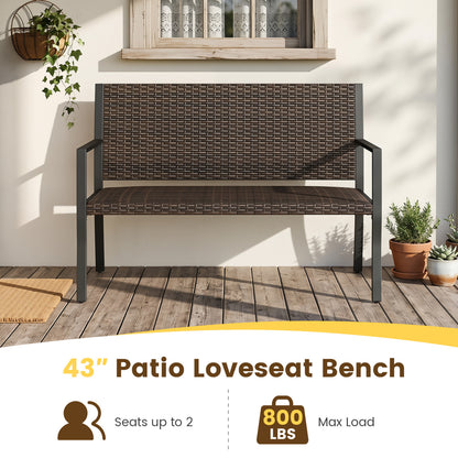 Outdoor Rattan Loveseat with Sponge Cushion - 800 lbs Capacity