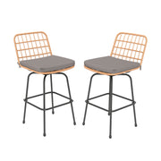 Patio Swivel Barstools Set of 2 with Soft Seat Cushions-Gray