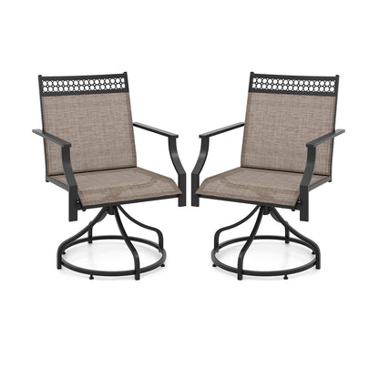 Patio Swivel Dining Chairs Set of 2 with Heavy-duty Metal Frame and Armrests-Brown