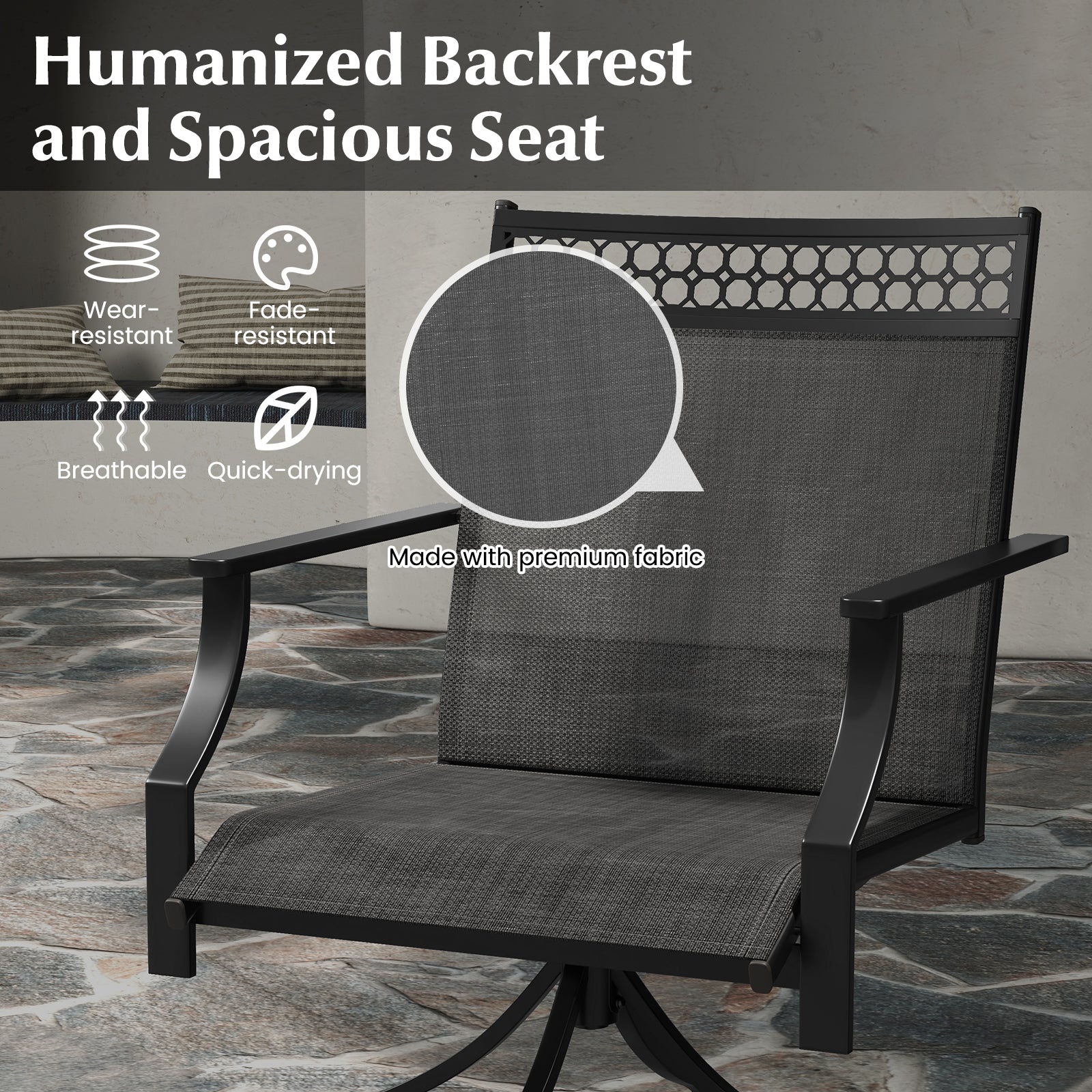 Patio Swivel Dining Chairs Set of 2 with Heavy-duty Metal Frame and Armrests-Gray