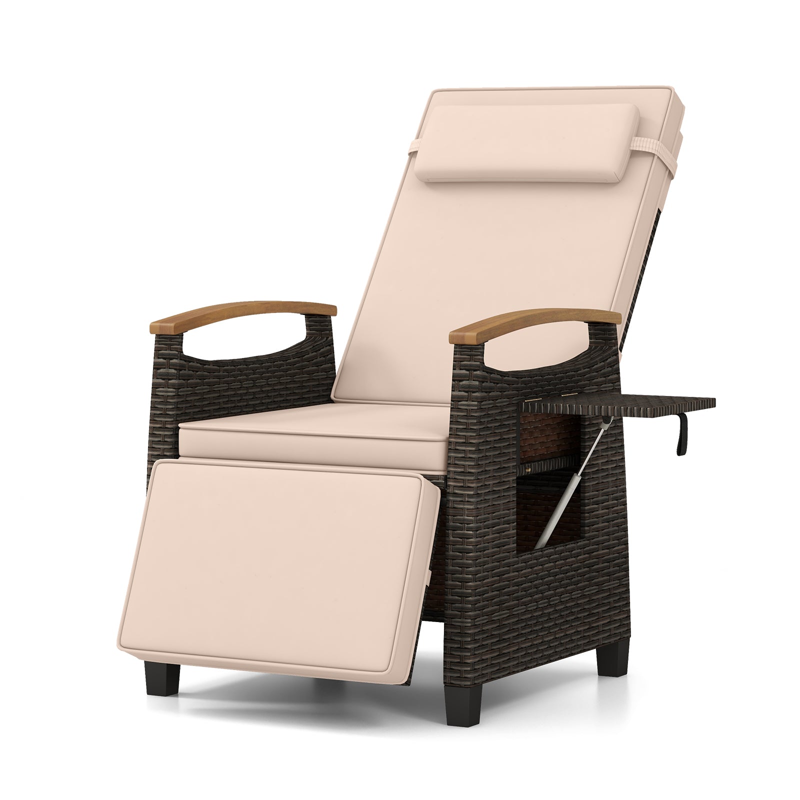 Patio Wicker Recliner Chair with Adjustable Backrest and Footrest-Black - Brown