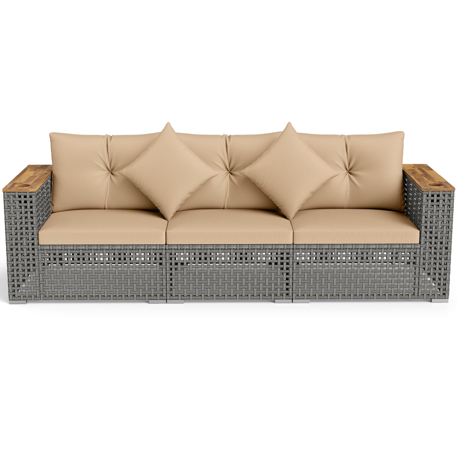 Patio Wicker Sectional Furniture Set with 1 Armless and 2 Corner Sofas for Garden