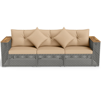 Patio Wicker Sectional Furniture Set with 1 Armless and 2 Corner Sofas for Garden