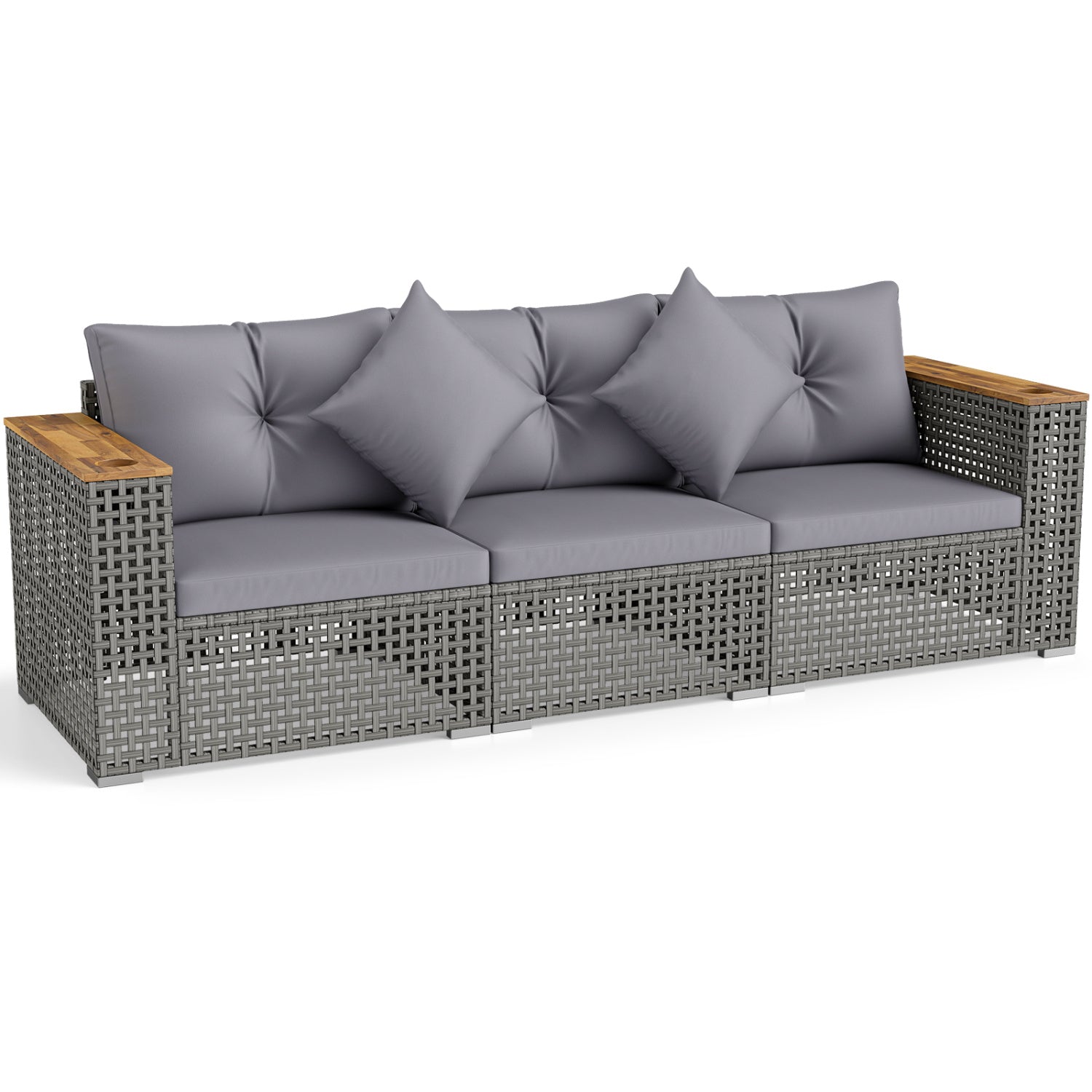 Patio Wicker Sectional Furniture Set with 1 Armless and 2 Corner Sofas for Garden