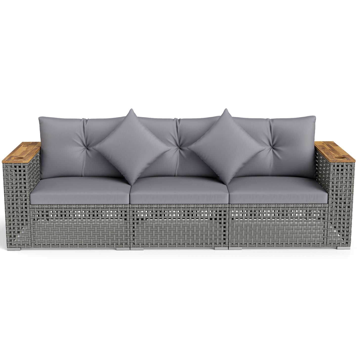 Patio Wicker Sectional Furniture Set with 1 Armless and 2 Corner Sofas for Garden