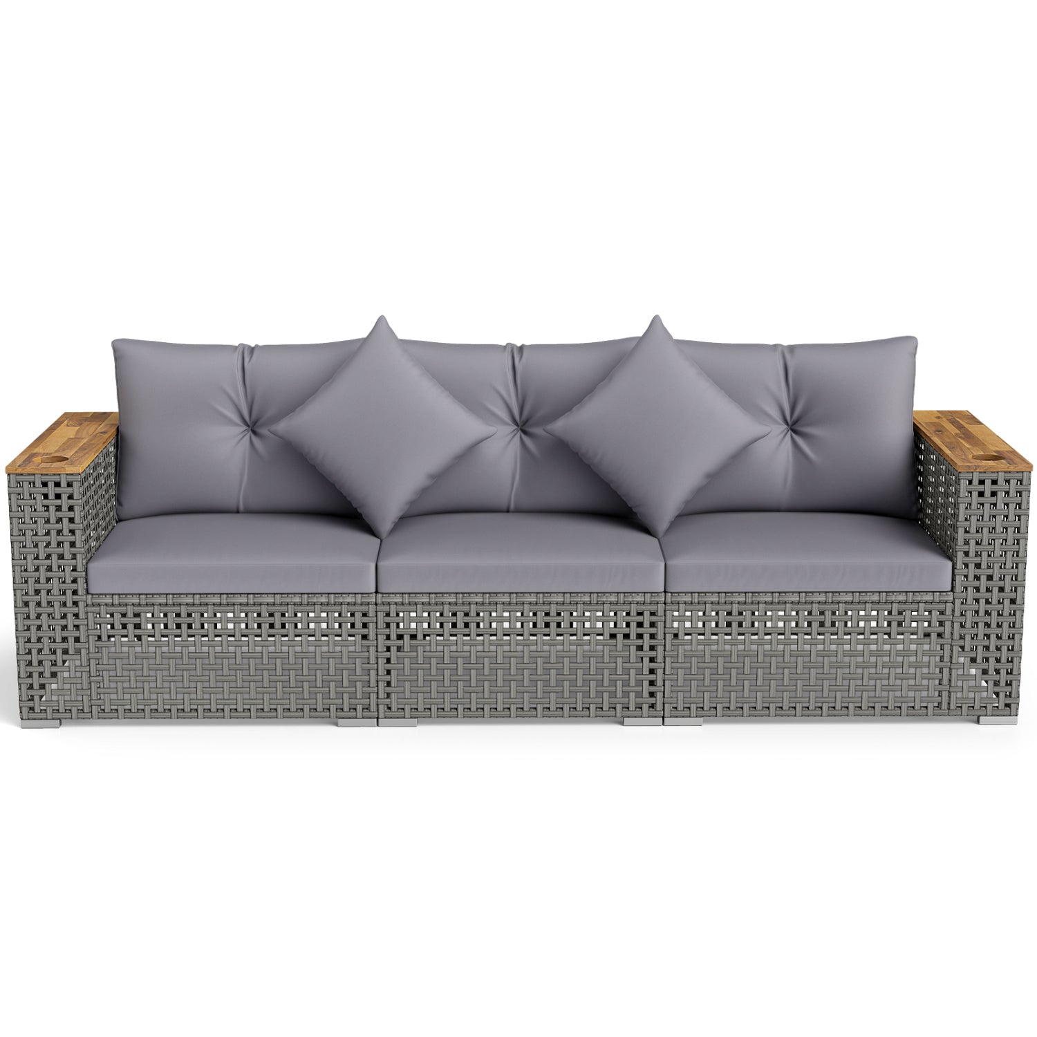 Patio Wicker Sectional Furniture Set with 1 Armless and 2 Corner Sofas for Garden