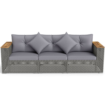 Patio Wicker Sectional Furniture Set with 1 Armless and 2 Corner Sofas for Garden