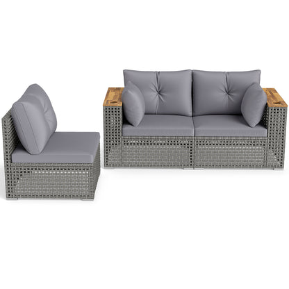 Patio Wicker Sectional Furniture Set with 1 Armless and 2 Corner Sofas for Garden