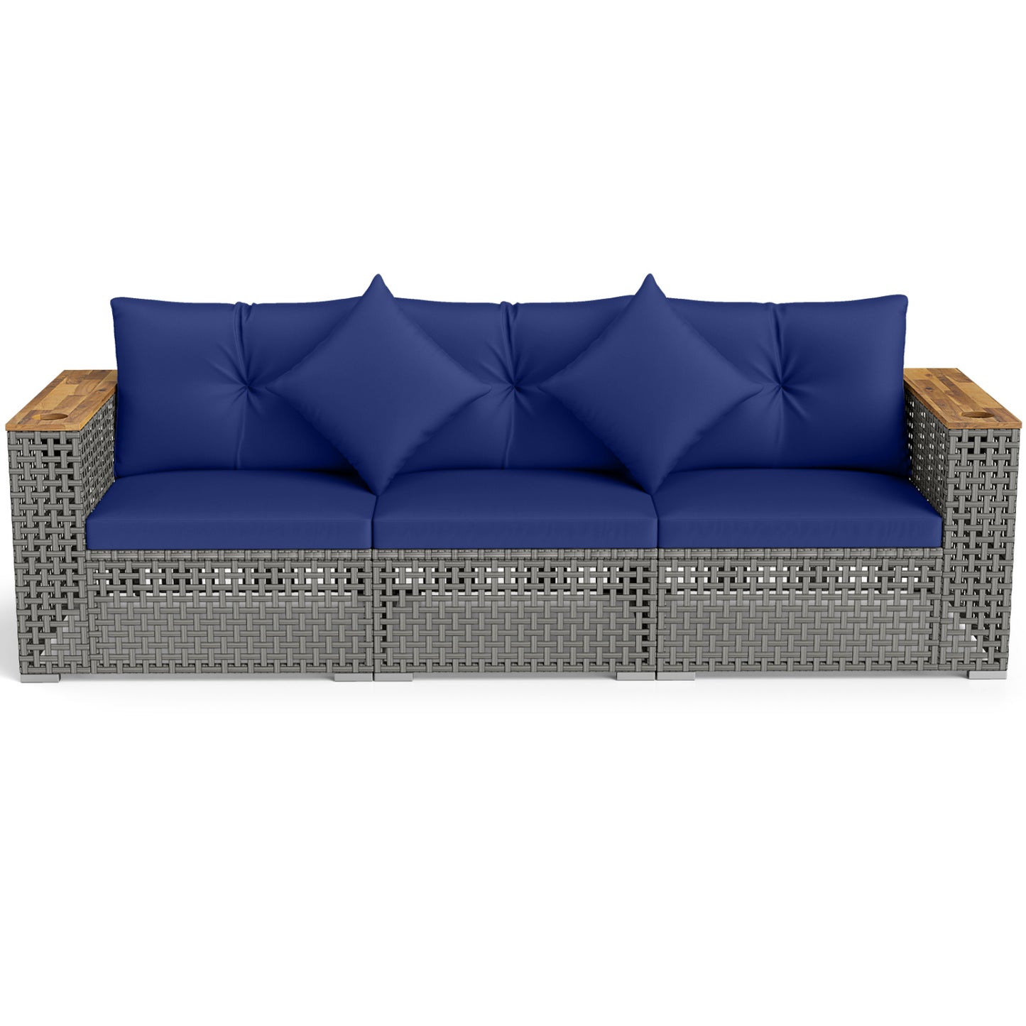 Patio Wicker Sectional Furniture Set with 1 Armless and 2 Corner Sofas for Garden