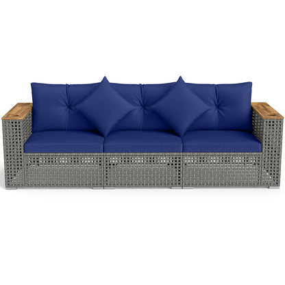 Patio Wicker Sectional Furniture Set with 1 Armless and 2 Corner Sofas for Garden