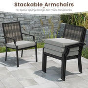 Patio Wicker Chairs Set of 2 Stackable Rattan Armchairs with Removable Cushions-Grey