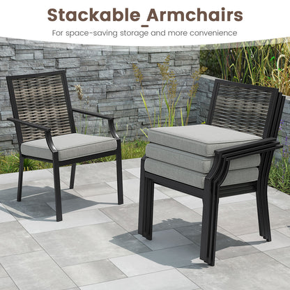 Patio Wicker Chairs Set of 2 Stackable Rattan Armchairs with Removable Cushions-Grey