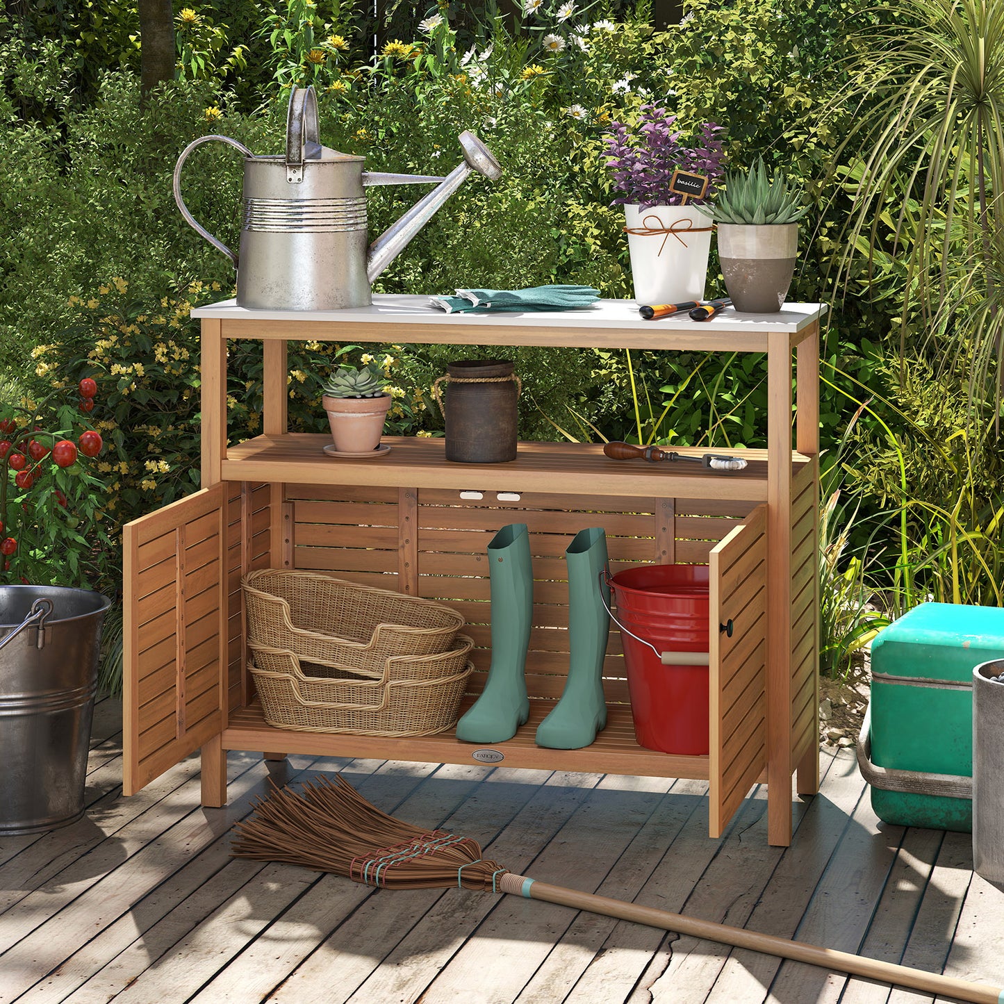 Patio Wood Storage Cabinet Outdoor Acacia Wood Buffet Cabinet