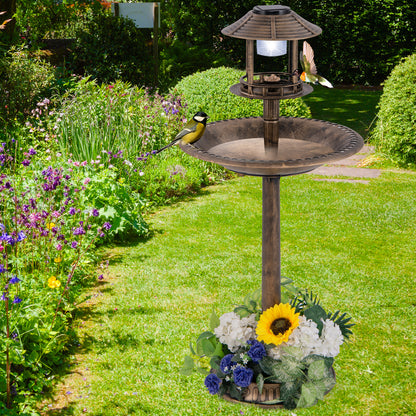 Solar Pedestal Bird Bath with Feeder and Planter - Bronze