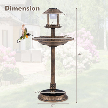 Solar Pedestal Bird Bath with Feeder and Planter - Bronze