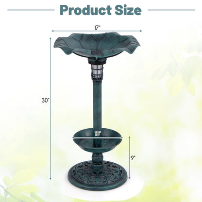 Pedestal Birdbath and Feeder with Solar Light - Lotus Leaf
