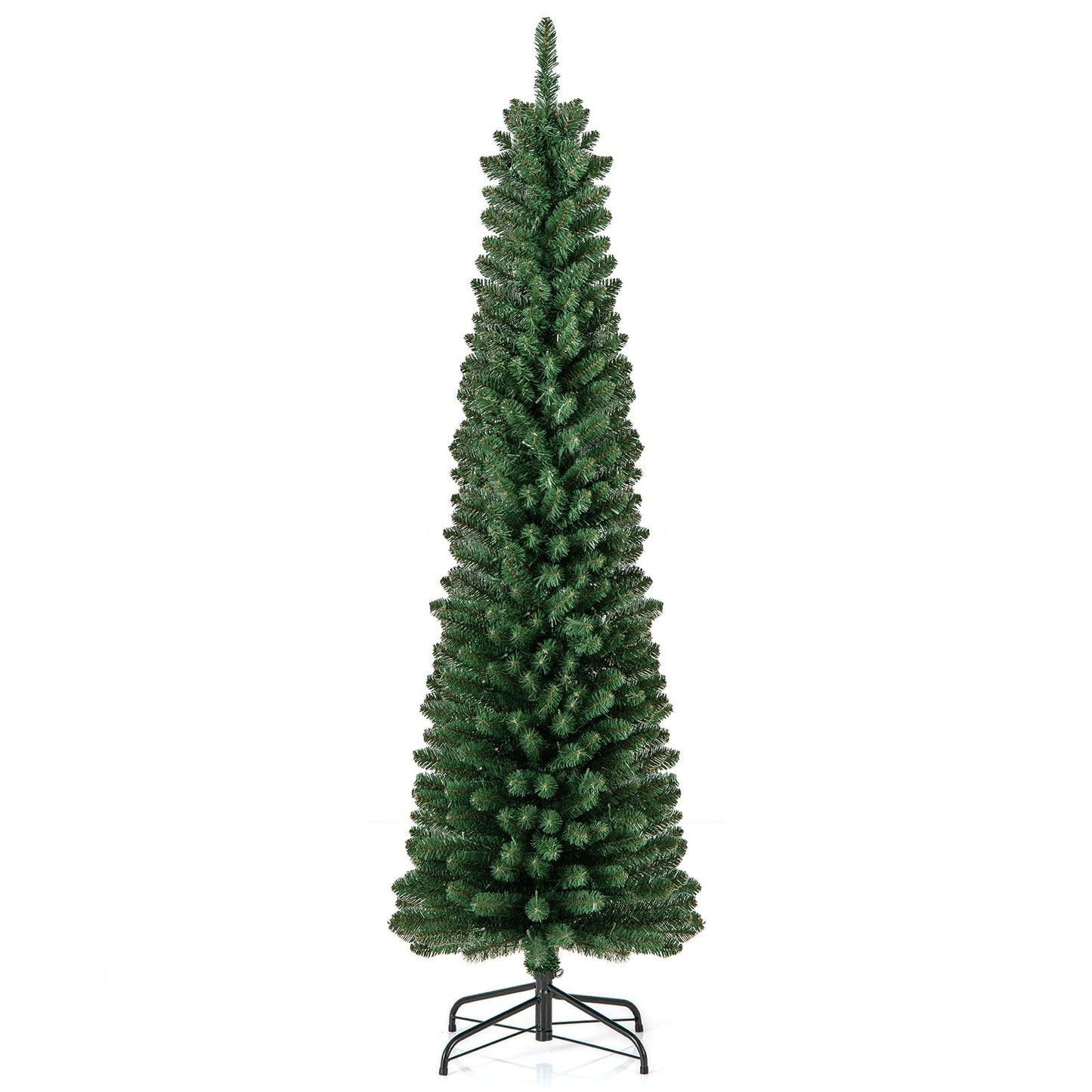 Pencil Christmas Tree with Memory Wire Branch Tips and Warm LED Lights-6FT