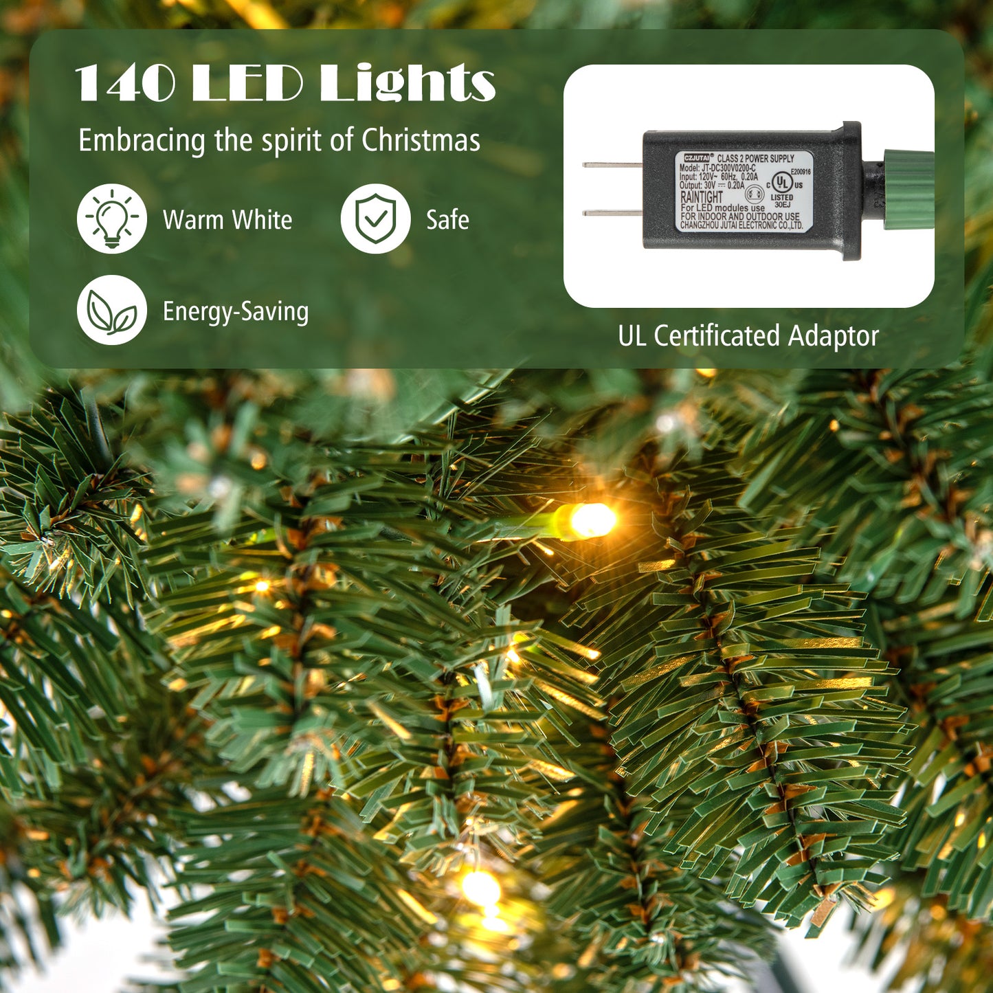 Pencil Christmas Tree with Memory Wire Branch Tips and Warm LED Lights-6FT
