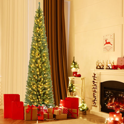 Pencil Christmas Tree with Memory Wire Branch Tips and Warm LED Lights-8FT