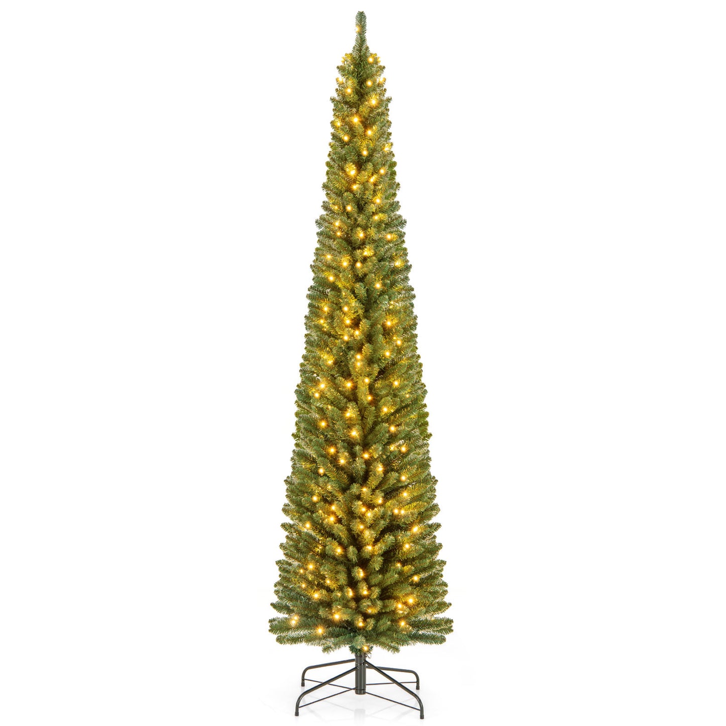 Pencil Christmas Tree with Memory Wire Branch Tips and Warm LED Lights-8FT
