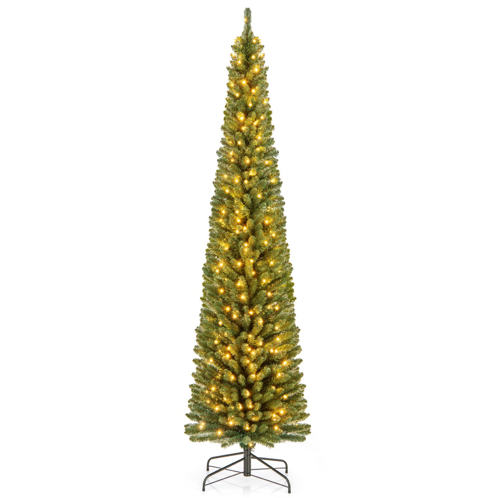 Pencil Christmas Tree with Memory Wire Branch Tips and Warm LED Lights-8FT