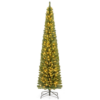 Pencil Christmas Tree with Memory Wire Branch Tips and Warm LED Lights-8FT