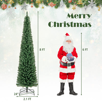 Pencil Christmas Tree with Memory Wire Branch Tips and Warm LED Lights-8FT