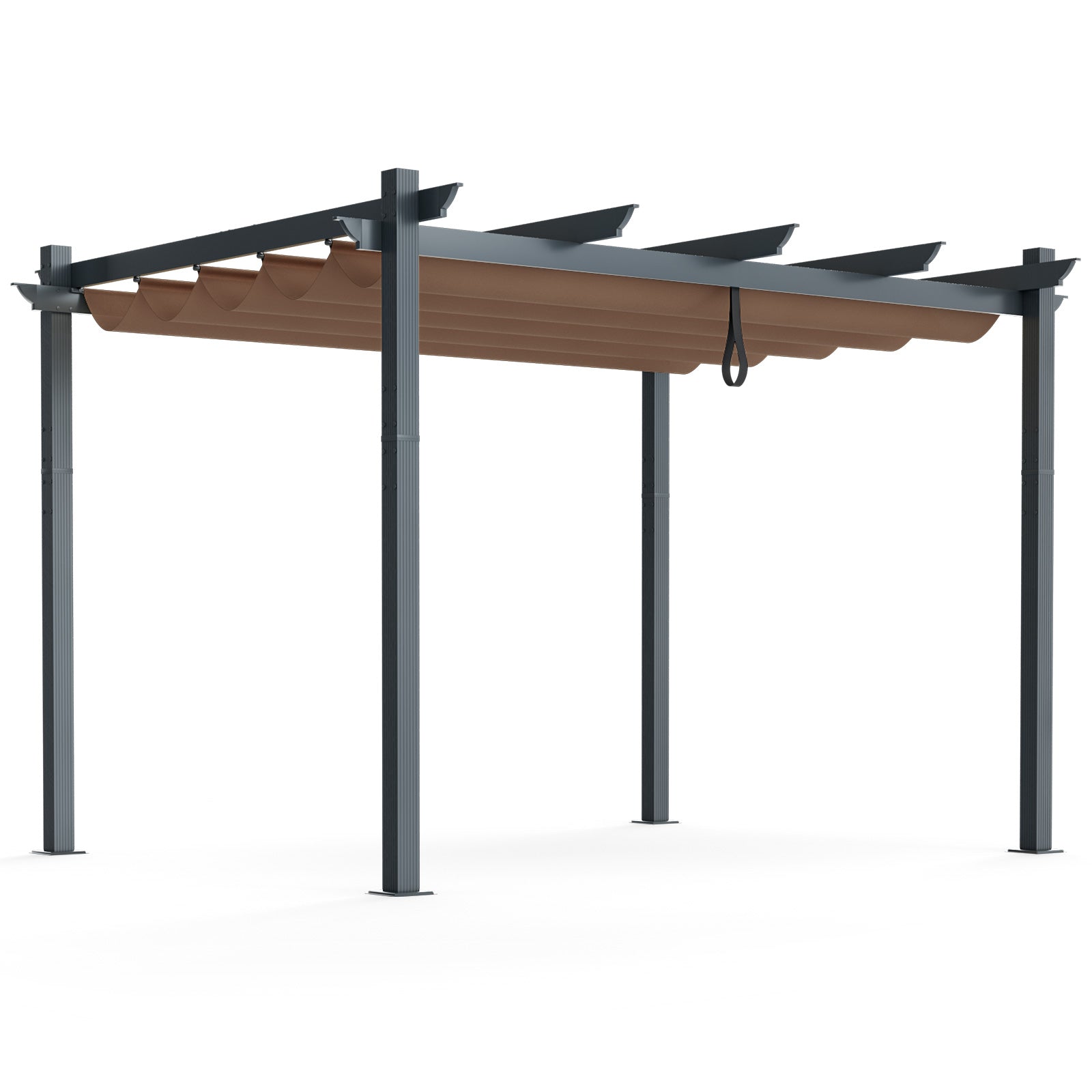 10 x 12 Feet Outdoor Aluminum Retractable Pergola Canopy Shelter Grape Trellis-Coffee - Coffee
