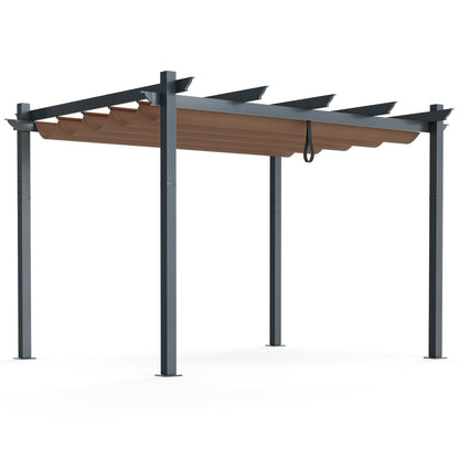 10 x 12 Feet Outdoor Aluminum Retractable Pergola Canopy Shelter Grape Trellis-Coffee - Coffee