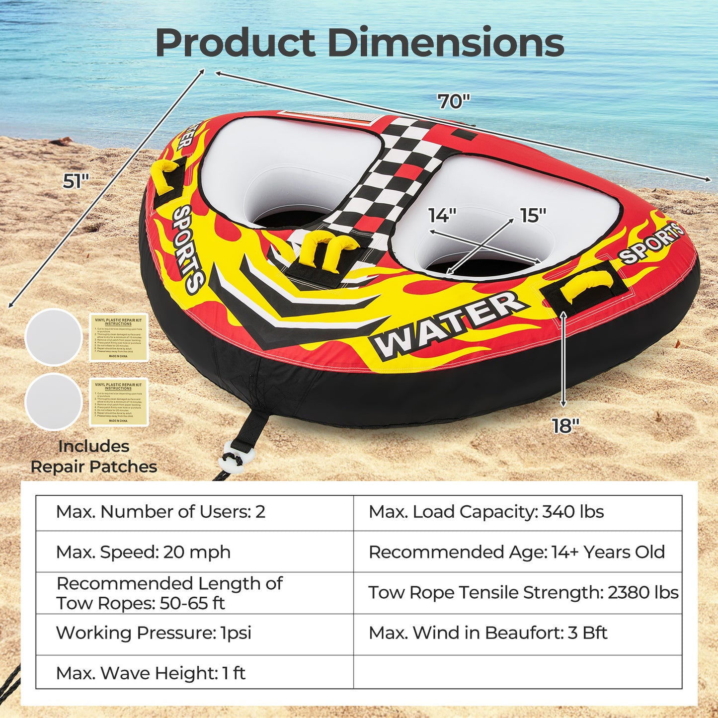 Towable Tube with Quick Connector and Drainage for Boating