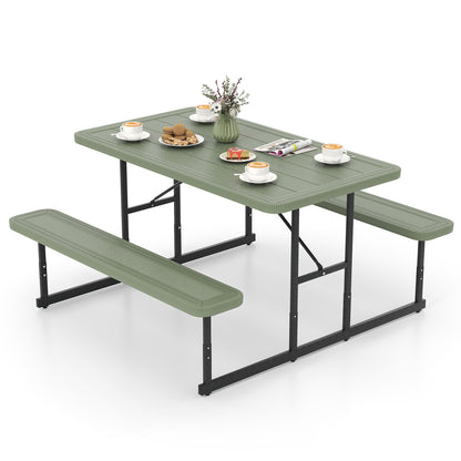 Picnic Table Bench Set for 2-4 People Outdoor Rectangular Camping Dining Table-Green - Green