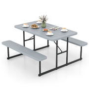 Picnic Table Bench Set for 2-4 People Outdoor Rectangular Camping Dining Table-Gray