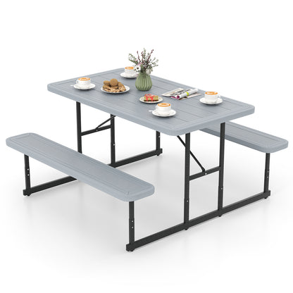 Picnic Table Bench Set for 2-4 People Outdoor Rectangular Camping Dining Table-Green - Gray