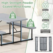 Picnic Table Bench Set for 2-4 People Outdoor Rectangular Camping Dining Table-Gray