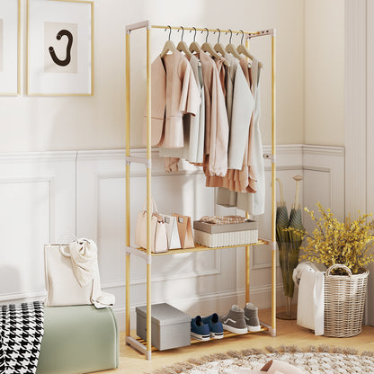 Pine Wood Clothes Rack with 2-Tier Open Storage Shelf for Hanging Clothes-Gray