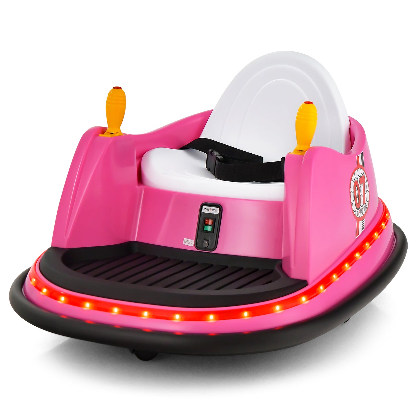12V Electric Kids Ride On Bumper Car with Flashing Lights for Toddlers-Red - Pink