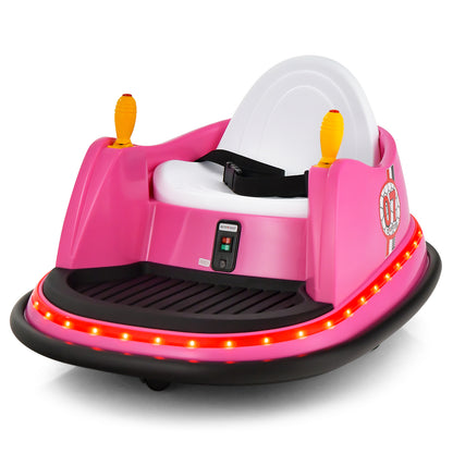 12V Electric Kids Ride On Bumper Car with Flashing Lights for Toddlers-Red - Pink